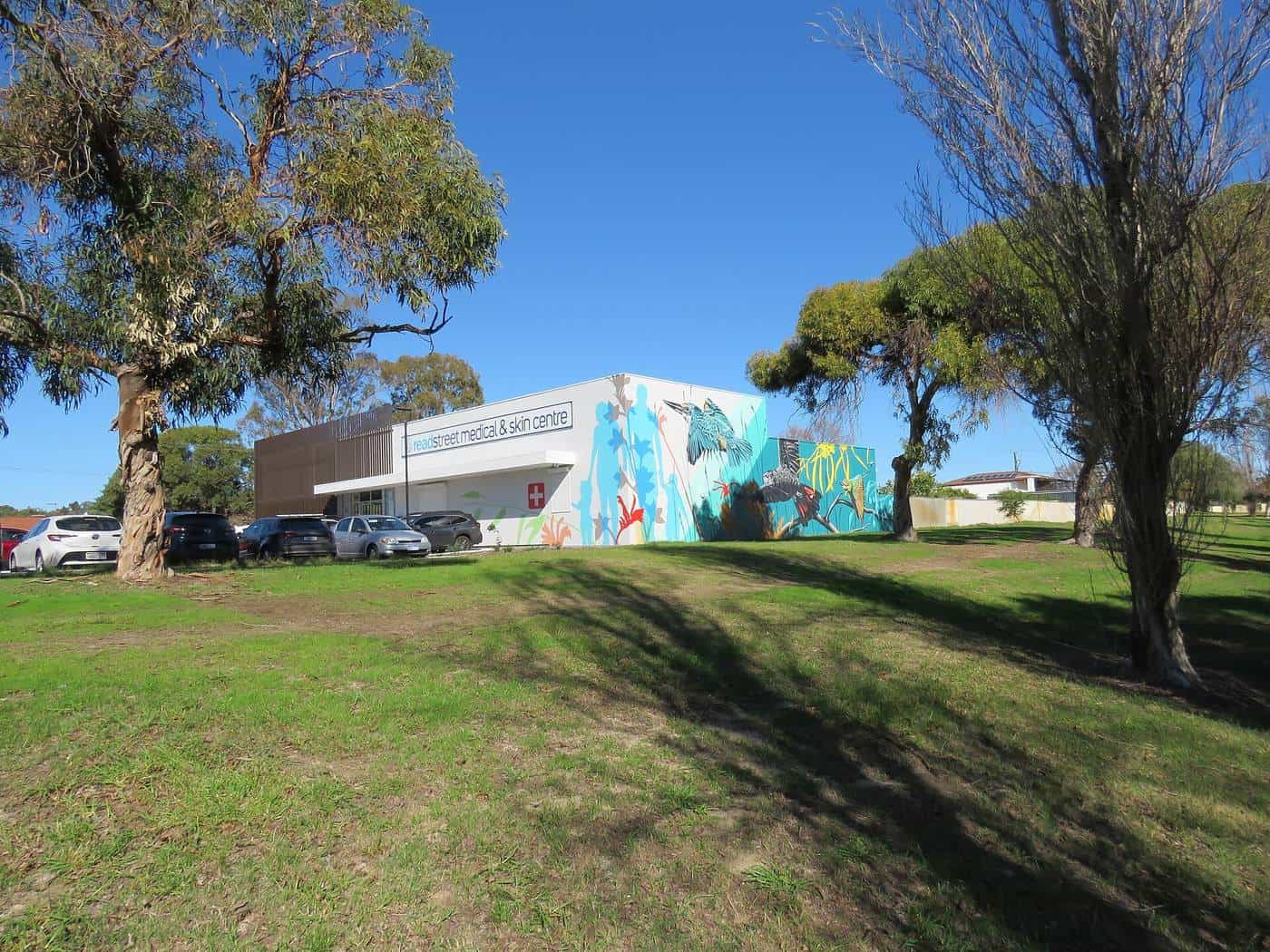 Front of a medical and skin centre on a suburban street